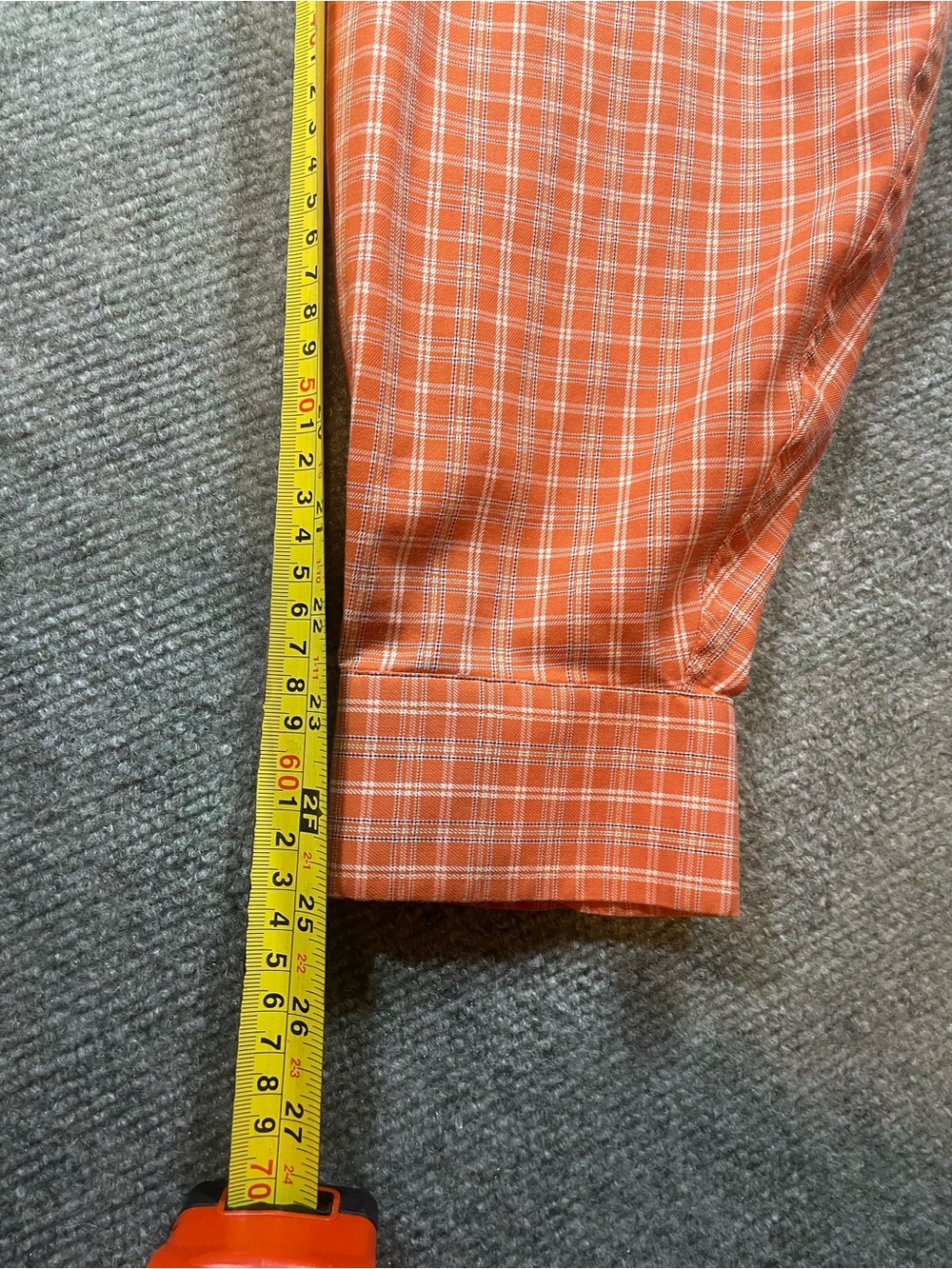 L.L. Bean Men's Orange and White Plaid Button-Down Shirt - Picture 5 of 6